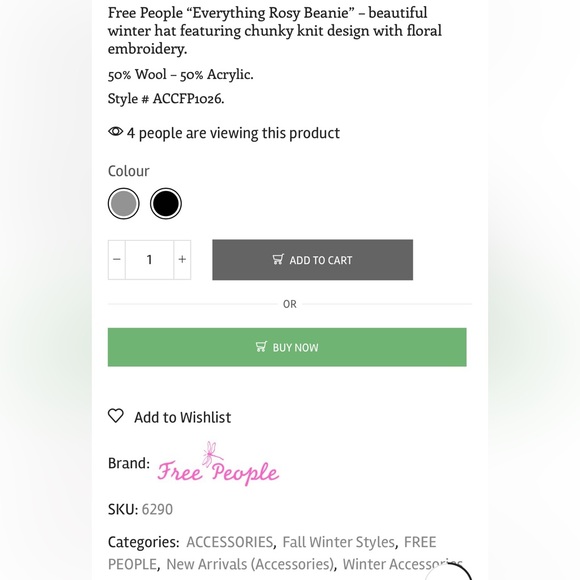 NWT Free People Everything Rosy Beanie Grey with Blue Purple Embroidery Flower - Picture 4 of 10